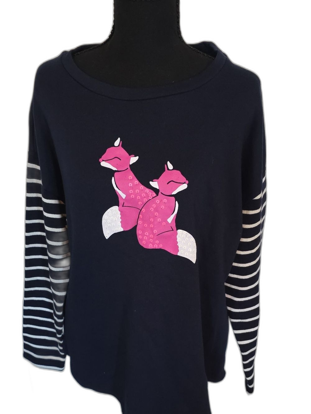 crown & ivy Navy Long-Sleeve Tee with Pink Fox Print